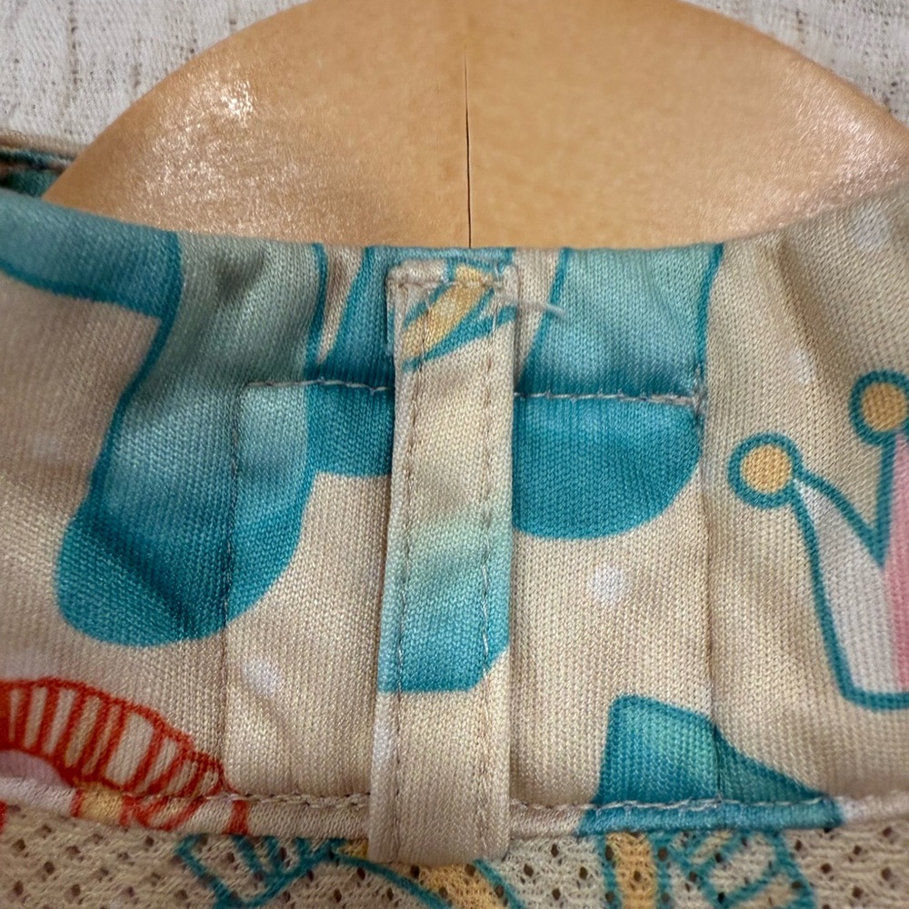 Cream and Teal Printed Tank with Crown Motif